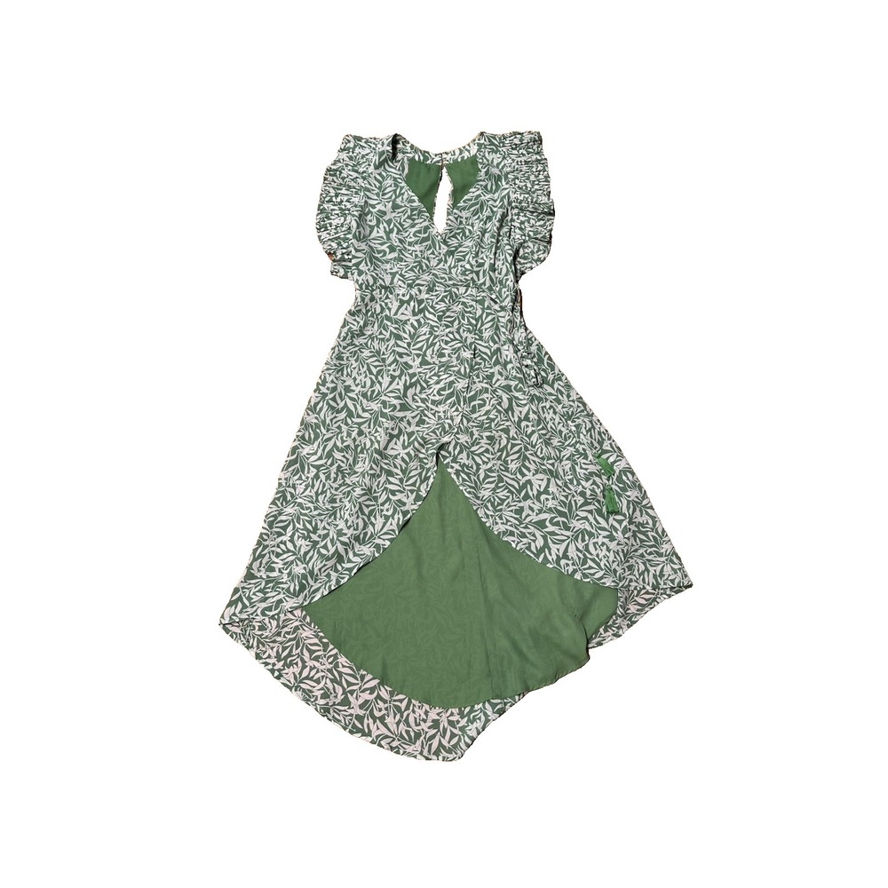 Ina Women's Size Small Green White Floral Leaf High Low Dress